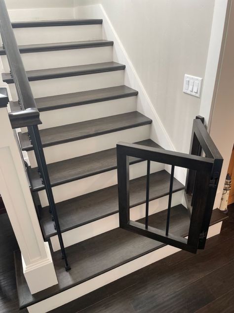 Dog Gates For Stairs, Baby Gate For Stairs, Stair Gate, Dog Stairs, Smart Tiles, Baby Gates, Kitchen Remodel Ideas, Dog Gate, Deck Decorating