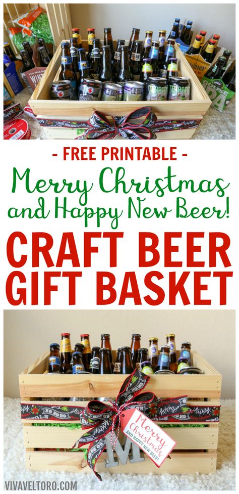 Know a beer lover? This craft beer gift basket for men would be the ultimate beer lovers gift! #beer #giftbaskets #printable Beer Gift Basket For Men, Diy Beer Gifts, Craft Beer Gift Basket, Beer Gift Basket, Beer Gift Baskets, Gift Basket For Men, Basket For Men, Beer Christmas Gifts, Beer Gifts Basket