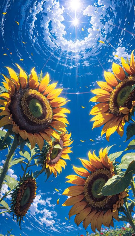 ⁀➷ Wallpaper ✪ Sunny Sky Painting, Sunflower Hd Wallpaper, Circle Canvas, Sunflower Drawing, Water Drawing, Sunflower Wallpaper, Sky Painting, Sunflower Painting, Cool Wallpapers Art