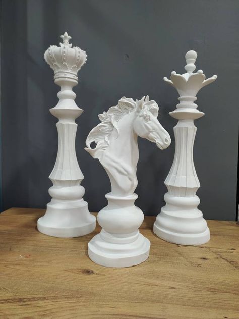 White Chess Pieces, Chess Aesthetic, Showcase Decoration, Aesthetic Desk Decor, Handmade Chess Set, Large Chess Set, Knight Chess, Chess Set Unique, Aesthetic Desk