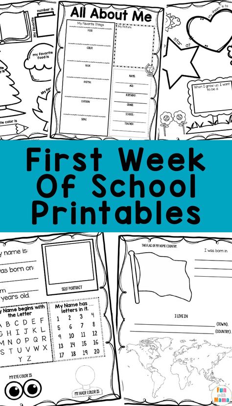 These First Day of School Activities + Printables are a great way to get your child excited about school. Great for homeschooling as well! First Day Of School Crafts Kindergarten, First Day Of School Worksheets, Free School Printables, First Week Activities, Back To School Worksheets, Homeschool Fun, First Day Activities, School Timetable, First Week Of School Ideas