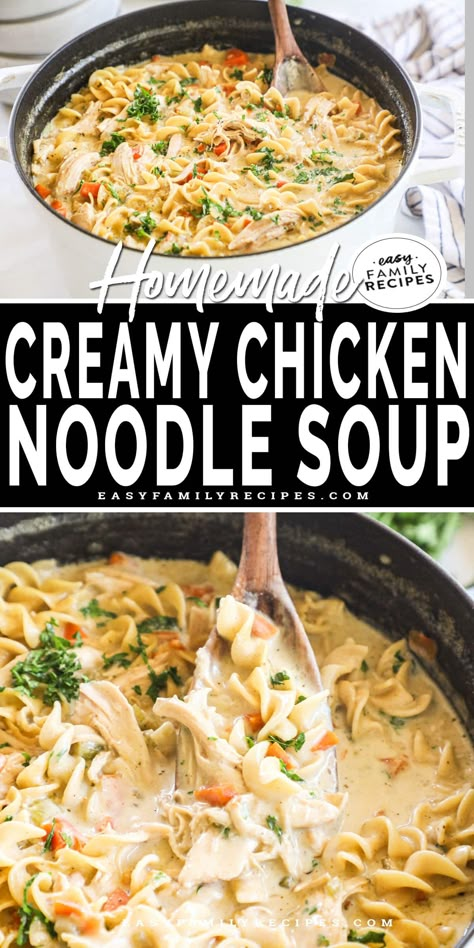 Creamy Chicken Noodle Soup 12 Tomatoes, Rotisserie Chicken Soup Easy, Chicken Noodle Soup Over Mashed Potatoes, Chicken Noodle With Rotisserie Chicken, Eating Well Creamy Chicken Noodle Soup With Rotisserie Chicken, Kid Friendly Chicken Noodle Soup, Creamy Chicken Noodle Soup Crock Pot, Easy Creamy Chicken Soup, Chicken And Egg Noodle Recipes