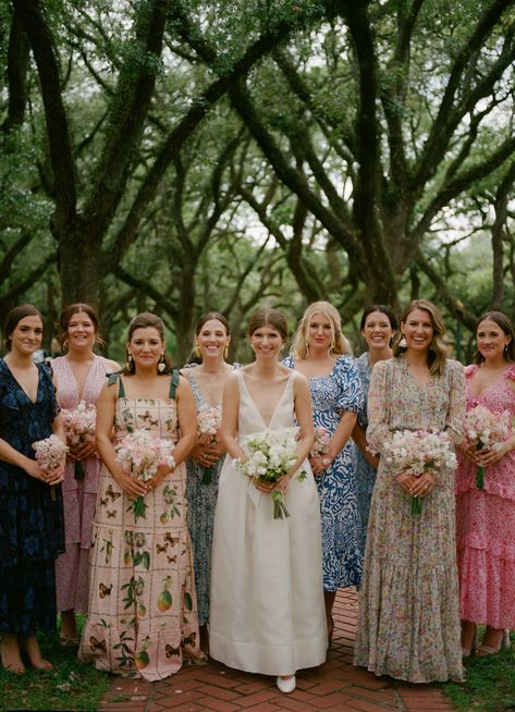 unique bridesmaids, midmatched bridesmaids Bridesmaid Sundress, Different Color Bridesmaid Dresses, Southern Eclectic, Bridesmaid Palette, Floral Bridesmaids, It's Wednesday, Floral Bridesmaid Dresses, Bridesmaid Ideas, Mismatched Bridesmaids