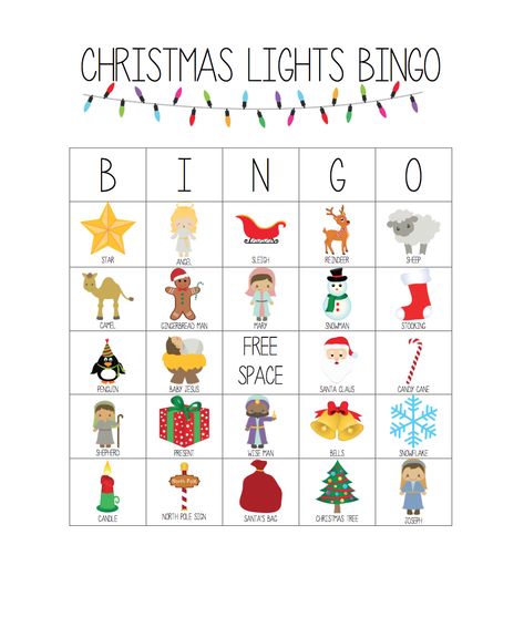 Christmas Lights Bingo:  5 different printable BINGO cards to take along while looking at Christmas Lights!  Mark off the things you see and try to get a BINGO! Printable Christmas Lights, Looking At Christmas Lights, Printable Bingo Cards, Christmas Bingo Cards, Bingo For Kids, Indoor Christmas Lights, Diy Christmas Lights, Indoor Recess, Hanging Christmas Lights