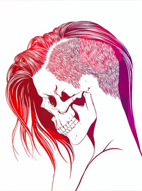 shaved head color skull Hipster Girl Drawing, Pop Art Vintage, Skull Girls, Skull Coloring Pages, Skulls Drawing, Hipster Girls, Skull Illustration, White Drawing, Coloring Pages For Girls