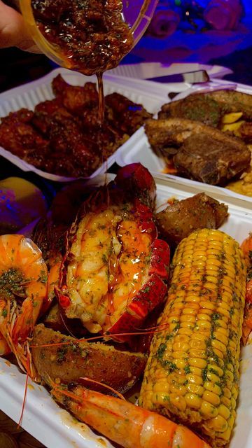 Lobster Seafood Boil, Seafood Boil Restaurant, Seafood Boil Aesthetic, Hot Honey Wings, Korean Wings, Lobster Tail Recipe, Seafood Boils, Honey Wings, Hackney Wick