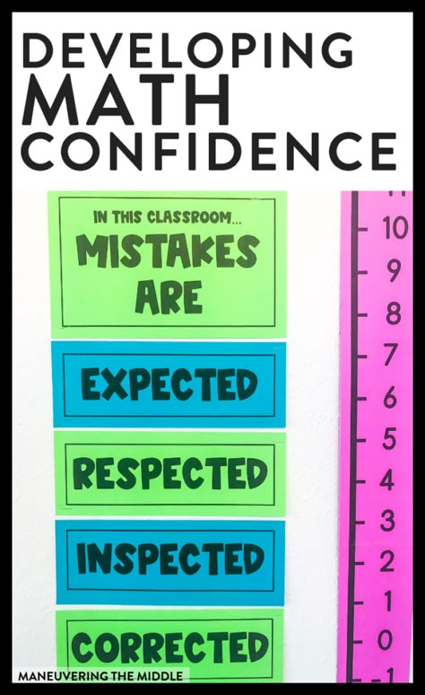 Developing math confidence within your students is possible with a little extra effort. 12 tips and ideas for building math confidence. | maneuveringthemiddle.com High School Math Classroom, Teaching Geometry, Special Education Math, Math Classroom Decorations, Middle School Math Classroom, Math Intervention, Math Poster, 8th Grade Math, Math Tutor