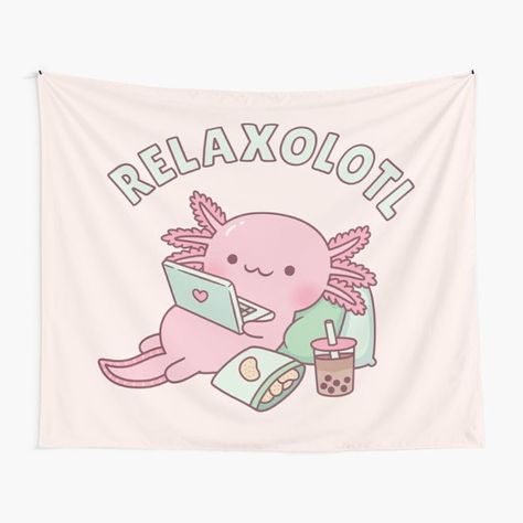 Relax a lot like this axolotl! Axolotl Cute, Funny Tapestry, Bubble Milk Tea, Small Room Design, Cricut Craft Room, Funny Puns, Kids Magnets, Phone Case Stickers, Case Stickers