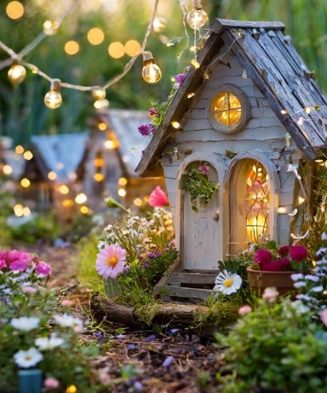 17 Enchanting Fairy Garden Ideas to Create Your Magical Haven | Bigger Garden Fairy Garden Bird House, Garden Camping Ideas, Container Fairy Garden Ideas, Angel Garden Ideas, Miniatures House, Fairy Garden Images, Miniature Garden Design, Fairy Garden Flowers, Fairy Garden Containers