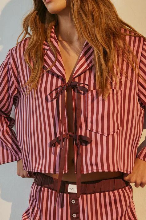 Out From Under Satin Tie-Front Top | Urban Outfitters Canada Satin Tie Front Top, Out From Under Top, Elegant Loungewear, Shorts Pattern Free, Lounge Wear Sets, Tie Front Shirt, Pajama Pattern, Shorts Pattern, Bodice Top