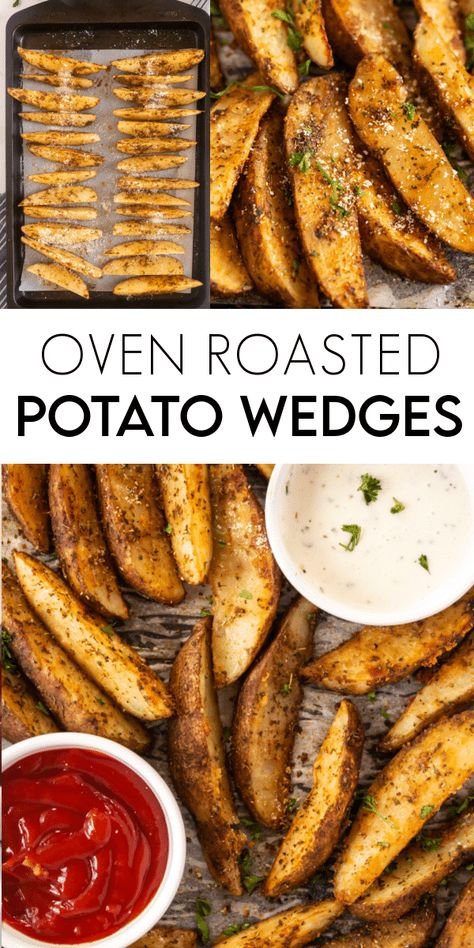 Oven Roasted Potato Wedges, Oven Wedges, Homemade Potato Wedges, Roasted Potato Wedges, Potato Side Dish, Potato Wedges Recipe, Potatoes In Oven, Wedges Recipe, Roasted Potato