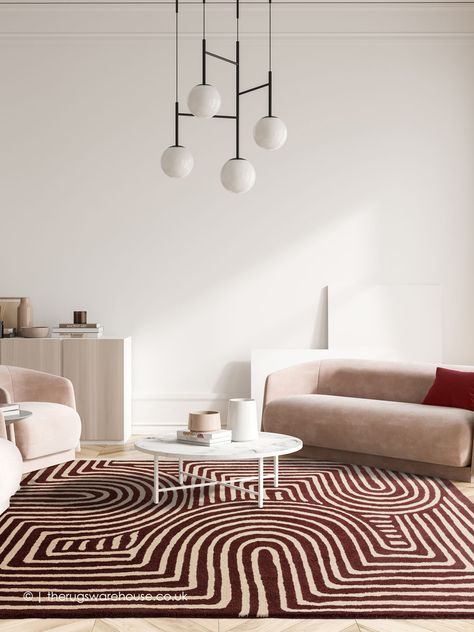 NEW: Reef Curve Plum Rug, a plum and ivory toned modern wool area rug with an art deco inspired swirly design (3 sizes) https://www.therugswarehouse.co.uk/rug/reef-curve-plum-rug-100571  #TheRugsWarehouse #LondonRugs Plum Rug, Wave Rug, London Flats, Rugs Contemporary, Modern Wool Rugs, Multi Rug, Colourful Designs, Synthetic Rugs, Purple Area Rugs