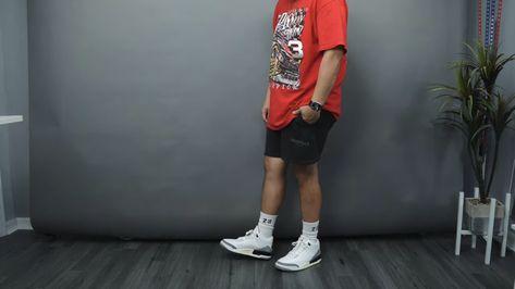 Jordan 3 White Cement Outfit Men, Jordan 3 White Cement Outfit, White Cement Outfit, Jordan 3 White Cement, Outfit Shorts, White Cement, Street Fashion Men Streetwear, Men Streetwear, Jordan 3