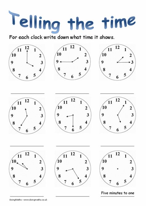 Time - Free Maths Worksheets - DoingMaths - Free maths worksheets Clock Worksheets, Telling Time Practice, Telling Time Worksheets, Maths Worksheets, Mathematics Worksheets, Time Worksheets, 1st Grade Math Worksheets, 2nd Grade Worksheets, Printable Math Worksheets