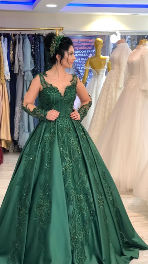 Emerald Green Ball Gown, Anniversary Dresses, Emerald Green Prom, Gold Ball Gown, Enchanted Dress, Green Ball Gown, Engagement Gown, Gown Designs, Engagement Gowns