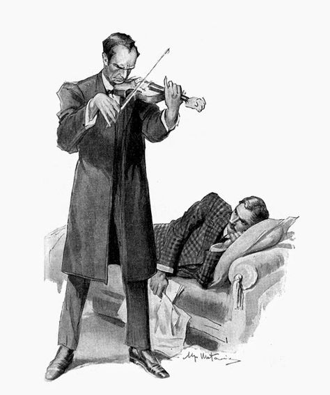 An interesting drawing I stumbled across of Sherlock playing the violin with Watson on the arm chair observing. I picked this particular image as it is different from any Sherlock's we've seen and also depicts the relationship between the duo. The Sign Of Four, Sherlock Illustration, Original Sherlock Holmes, Sherlock Art, Sherlock Holmes 3, Jeremy Brett, Dr Watson, Sir Arthur Conan Doyle, Sherlock John