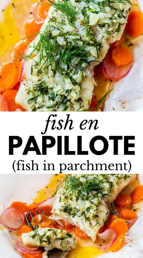 White Fish In Parchment Paper Recipes, Halibut In Parchment Paper Recipes, Fish Cooked In Parchment Paper, Pangasius Fish Recipes, Trigger Fish Recipe, Baked Fish In Foil, Fish In Parchment, Parchment Paper Recipes, Papillote Recipes