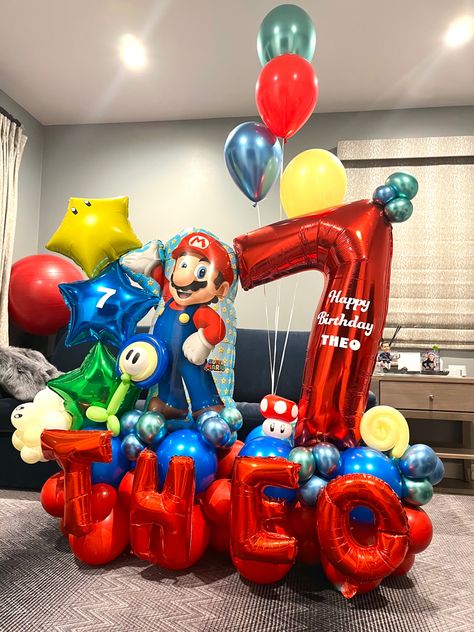 Boys Birthday Party Favors, Balloon Bouquet Delivery, Balloons Number, Mario Y Luigi, Balloons Arch, Mario Bros Birthday, Super Mario Birthday Party, Bouquet Delivery, Mario Birthday Party