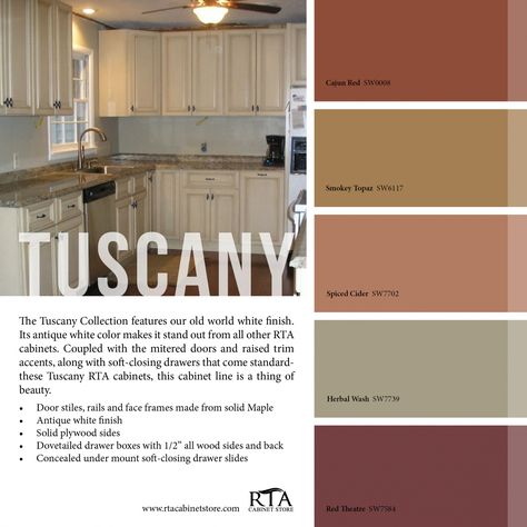 Tuscan Paint Colors for Kitchen - Kitchen Backsplash Design Ideas Check more at http://www.entropiads.com/tuscan-paint-colors-for-kitchen/ Tuscan Color Scheme, Tuscan Color Palette, Color Palette For Home, Tuscany Kitchen, Style Toscan, Tuscan Colors, Tuscany Decor, Sherwin Williams Color Palette, Tuscan Design