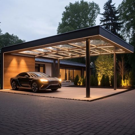 Modern Car Parking Design Home, Car Ports Design, Modern Parking Design, Carporch Design Modern, Parking Entrance Design, House Car Parking Design, Car Shades Parking Ideas, Carport Lighting Ideas, House Parking Design