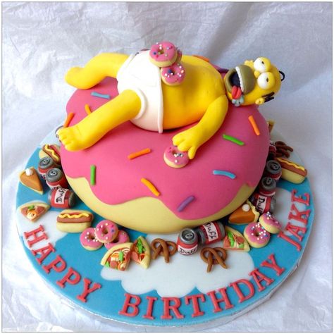 Giant Donut Cake, Homer Simpson Cake, Bolo Simpsons, Simpsons Birthday, Simpsons Cake, Simpsons Party, Giant Donut, Duff Beer, Dad Birthday Cakes