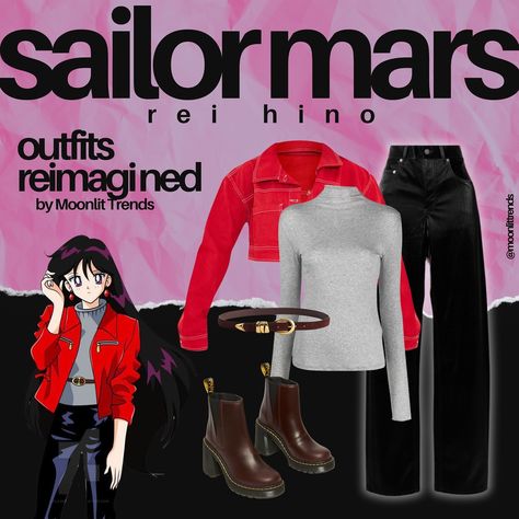 Outfits Reimagined | Sailor Mars aka Rei Hino (my favorite sailor guardian) ✨ Which outfit is your fave? ✨ #outfits #outfitsinspo #sailormoon #sailormars #rei #reihino #reihinosailormars #cristinavee #styleinspo #stylish #style #stylist #styleblogger #fashion #fashionstyle #fashionblogger Sailor Moon Fashion Inspired Outfits, Sailor Mercury Outfit, Sailor Mars Outfit, Sailor Moon Inspired Outfits, Moon Inspired Outfits, Cristina Vee, Sailor Moon Inspired, Sailor Moon Outfit, Sailor Moon Fashion