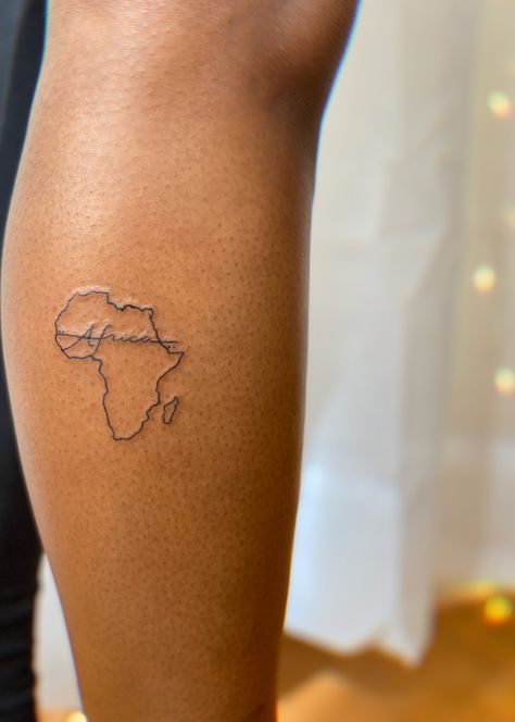 Africa, tattoo, black, black woman Back Tattoo Inspo Black Women, Beginner Tattoos Ideas Black Women, Subtle Tattoos For Black Women, Single Line Tattoo Black Woman, Africa Shape Tattoo, Tattoo Inspiration Black Women, Discreet Tattoos Black Women, Tattoo Ideas Africa, Small African Tattoo For Women