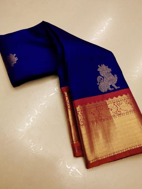 Dark Blue Kanchipuram Saree, Navy Blue Pattu Saree, Saree Colours, Blue Silk Saree, Kanjivaram Sarees Silk, Saree Wearing Styles, Bridal Sarees South Indian, Latest Blouse Designs Pattern, South Silk Sarees