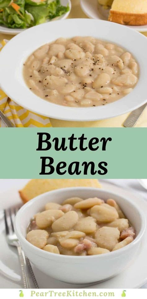 This amazing butter bean recipe starts with dried beans and turns into a creamy one-pot meal. Serve with a side of cornbread for a Southern-style comfort meal. #recipes #dinner #Southern #driedbeans Homemade Butter Beans, Can Butter Beans Recipes, Ham And Butter Beans, White Lima Bean Recipes, Butter Beans Recipe Southern, Southern Butter Beans, Butterbean Recipes, Dinner Southern, Beans With Ham