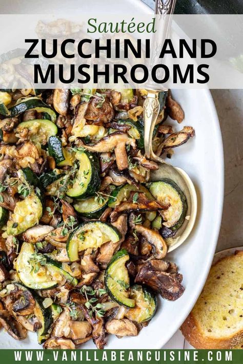 This healthy side dish features caramelized, tender zucchini and mushrooms brightened with a splash of balsamic vinegar. Pairs well with meat, fish, or other vegetable dishes! Mushrooms Zucchini Recipes, Zucchini And Mushroom Recipes, Mushroom Zucchini Recipe, Turkey Zucchini Meatballs, Zucchini And Mushrooms, Zucchini Dishes, Turkey Zucchini, Sautéed Zucchini, Zucchini Meatballs