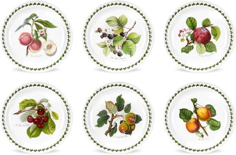 Portmeirion Pomona Dinner Plates | Set of 6 | Ceramic Dinnerware Dish Set | Microwave and Dishwasher Safe | Assorted Fruit Motifs | 10.5 Inch Kitchen Plate, Fall Fruits, Beautiful Plates, Fruit Design, Dinner Plate Sets, Plates Set, Side Plates, Dinner Sets, Salad Plates