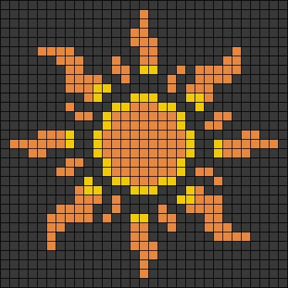 Alpha pattern #50283 variation #80081 | BraceletBook Sun Grid Pattern, Pixel Bee Art, Spiral Alpha Pattern, Pixel Art Crochet Bag, Evil Eye Alpha Pattern, 30 X 30 Pixel Art, Pixel Art 20x20 Grid, Sun Alpha Pattern, Sun And Moon Pixel Art