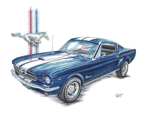 1965 Ford Mustang Print Mustang Artwork, Mustang Painting, Mustang Tattoo, Mustang Drawing, Auto Clipart, Mustang Art, Mobil Mustang, Luxe Auto's, Mustang Car