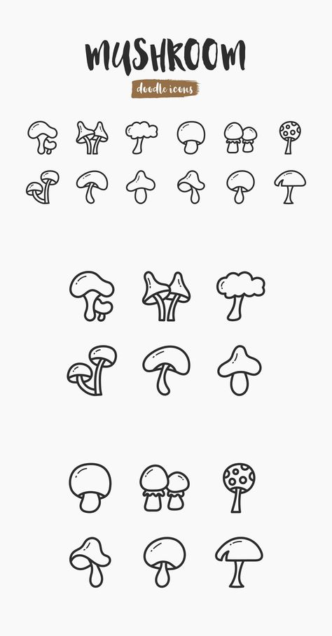 Mushroom Hand-Drawn Doodle Icons Simple Doodles Mushroom, Mini Tats Mushroom, Hand Tattoos Mushroom, Earthy Doodles Easy, Cool Mushroom Art, Mushroom Simple Tattoo, Mushroom Logo Ideas, Cute Mushroom Drawing Easy, Mushrooms Outline