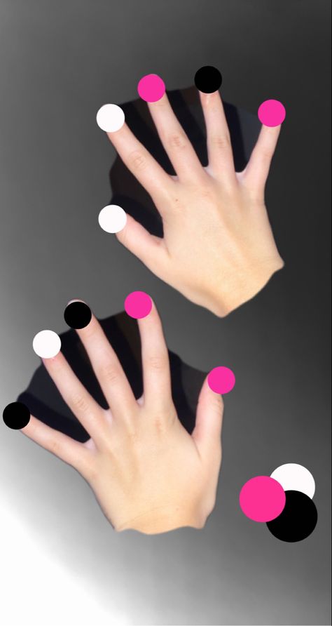 White Black Pink Nails, Black Pink Gel Nails, Nail Polish Patterns, Simple Pink And Black Nails, Black Pink And Blue Nails, Black White Pink Nails, Pink Black White Nails, Easy Pink And Black Nail Designs, Pink White And Black Nails