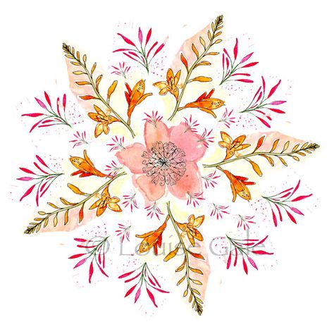 Spring Flowers Botanical Mandala by Louise Gale Botanical Mandala, Watercolor Mandala, Flowers Botanical, Round Art, Mandala Design Art, 100th Day, 100 Days, Art Class, Mandala Design