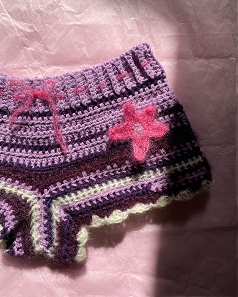 Mini no.3 using my pattern 🧜‍♀️💗 The pattern is available on Etsy ❤︎ #crochet #skirt #pattern Sewing Template, 2000s Party, Skirt Crochet, Crochet Skirt Pattern, Sewing Templates, Shorts Crochet, Crocheting Ideas, Crochet Short, Crochet Business