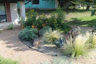 Texas Native Plants Landscaping, Front Yard Planters, Xeriscape Front Yard, Native Landscaping, Native Plant Landscape, Texas Landscaping, Xeriscape Landscaping, Texas Native Plants, Architectural Plants