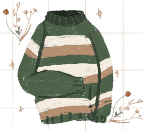 Cozy Outfit Drawing, Big Sweater Drawing, Knitted Sweater Drawing, Jumper Drawing, Sweater Doodle, Sweater Illustration, Sweater Drawing, Dark Academia Sweater, Academia Sweater