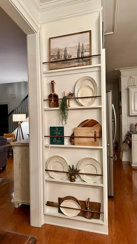 Kitchen Desk Area Repurpose, New House - Kitchen, Plate Wall, Kitchen Redo, Updating House, Kitchen Remodel Idea, Book Shelf, Home Decor Kitchen, Dream Kitchen