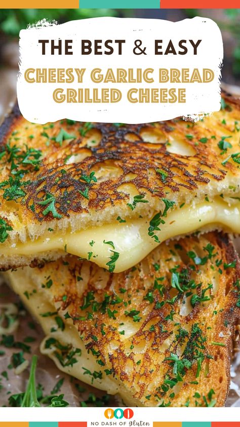 Discover the ultimate comfort food with our Cheesy Garlic Bread Grilled Cheese recipe! This quick and easy meal blends gooey provolone and mozzarella with a flavorful garlic-parsley butter, all sandwiched between golden, crispy bread. Perfect for a cozy lunch or dinner that brings smiles around the table. Ready in just 15 minutes! Pin this recipe now for a delicious twist on your next grilled cheese adventure! Garlic Butter Grilled Cheese, Healthy Grilled Cheese Recipes, Garlic Grilled Cheese, Black Bean Quesadilla Recipes, Garlic Bread Grilled Cheese, Fancy Grilled Cheese Recipes, Grilled Cheese Panini, Parsley Butter, Cheesy Garlic Bread Recipe