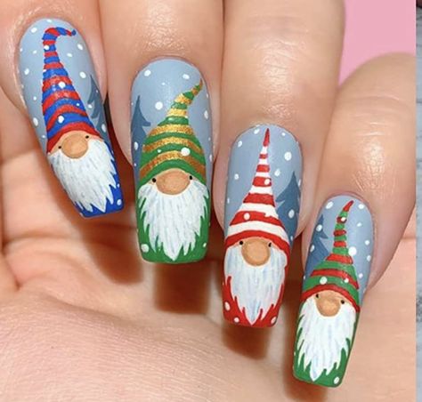 Gnome Nail Designs, Gnome Nails, Xmas Nail Art, Holiday Nail Designs, Christmas Gel Nails, Christmas Nail Art Designs, Holiday Nail Art, Christmas Nails Acrylic, Winter Nail Art