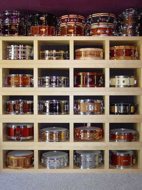 Yamaha, DW drums, Ludwig, Mapex, Pearl drum kits with legands such as Dave Wekl, max Weinberg, Travis Barker, Al Jackson Jr., Mitch Mitchell, and so many others.   Be sure to check out our FREE 10 Ways Musicians Make Money @ https://www.freedomcoachpro.com/blog Drum Room Ideas, Drum Storage, Drums Studio, Drum Room, Home Music Rooms, Music Storage, Music Rooms, Drums Art, Drum Music