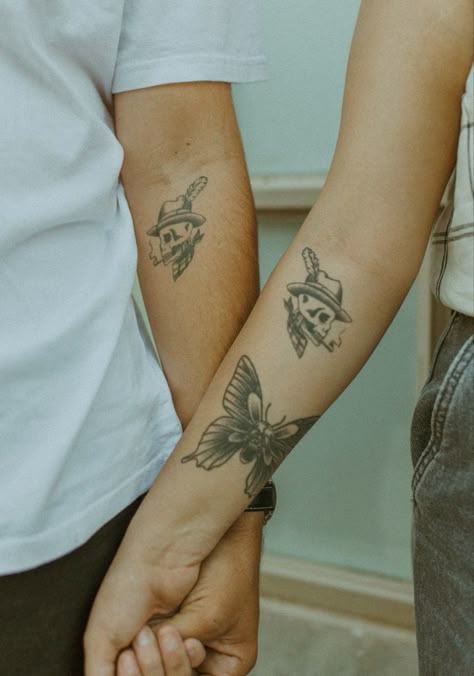 Traditional Skull Tattoo, Infinity Tattoos For Couples, Unique Infinity Tattoo, Traditional Skull, Infinity Couple Tattoos, Tattoos For Couples, Western Tattoos, Ghost Tattoo, Matching Couple Tattoos