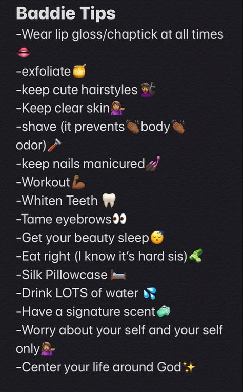 Tips On Being A Baddie, Becoming A Baddie Tips, How To Be A Baddie Checklist, Baddie Goals Motivation, School Baddie Aesthetic, Baddie Hygiene Tips, How To Be A Black Baddie, Baddie Tips Self Care, How To Become A Baddie Tips