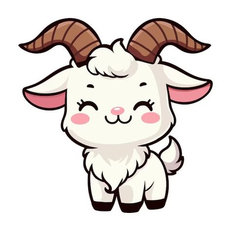 Goat Animated, Animal Animation Cartoon, Cute Mythological Creatures, Cute Goat Drawing Kawaii, Goat Anime, Kawaii Goat, Goat Cartoon Drawing, Chibi Goat, Cartoon Goat