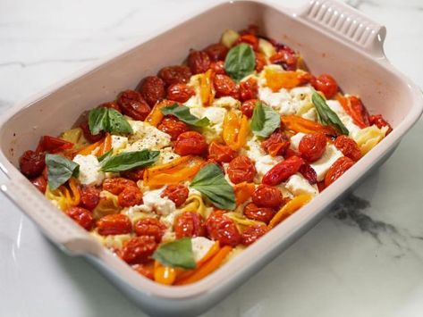 Get Better than Trendy Baked Tomato and Feta Pasta Recipe from Food Network Jeff Mauro Recipes, Tomato And Feta Pasta, Food Network The Kitchen, Tomato And Feta, Jeff Mauro, The Kitchen Food Network, The Kitchen Recipes, Baked Tomatoes, Feta Pasta