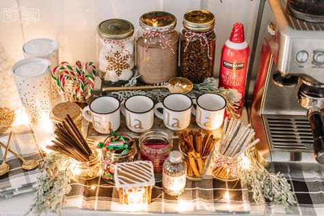 Create an Inexpensive Hot Chocolate Station for Christmas | The DIY Mommy Hot Choc Station, Hot Chocolate Station Christmas, Christmas Drink Station, Cocoa Station Christmas, Hot Chocolate Station Ideas, Christmas Hot Chocolate Station, Hot Cocoa Station, Christmas Hot Chocolate Bar, Thorntons Chocolate