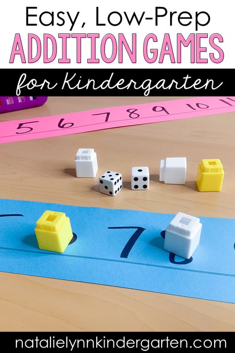 Easy Addition Games, Math Number Sense Kindergarten, Addition And Subtraction Games Kindergarten, Low Prep Kindergarten Centers, Addition Math Centers Kindergarten, Easy Math Games For Kindergarten, Addition Centers Kindergarten, Kindergarten Addition Games, Addition Kindergarten Activities