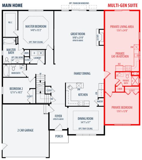 Multi-Gen Homes - Amedore Homes House Layouts With Inlaw Suite, Grandparents Suite House Plans, Inlaw Suite Decor, Floor Plan Master On Main, Next Generation Homes Floor Plans, Generational Living House Plans, Floor Plans Multi Generational, Home Plan With Two Master Suites, Barndominium With Mil Suite